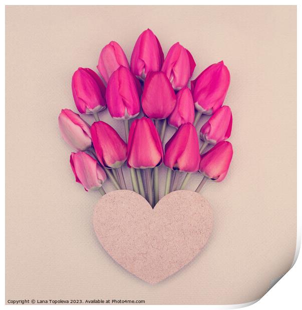 red and pink tulips with a heart Print by Lana Topoleva