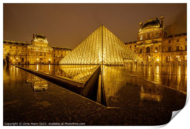 Painted with Gold - Louvre Museum Pyramid Paris Print by Chris Mann