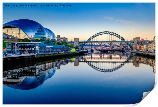 Tyne Bridge, Swing Bridge and Sage Gateshead Print by Chris Mann