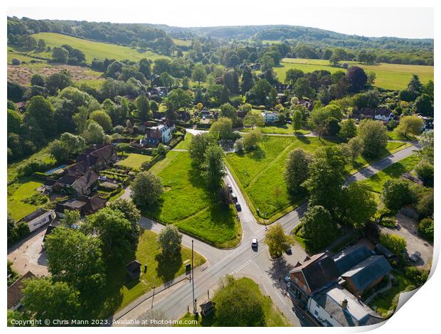 Aerial view of Shamley Green Surrey UK looking east Print by Chris Mann