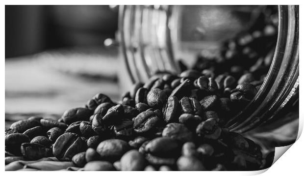 Black and white photo of coffee beans Print by Martyn Large