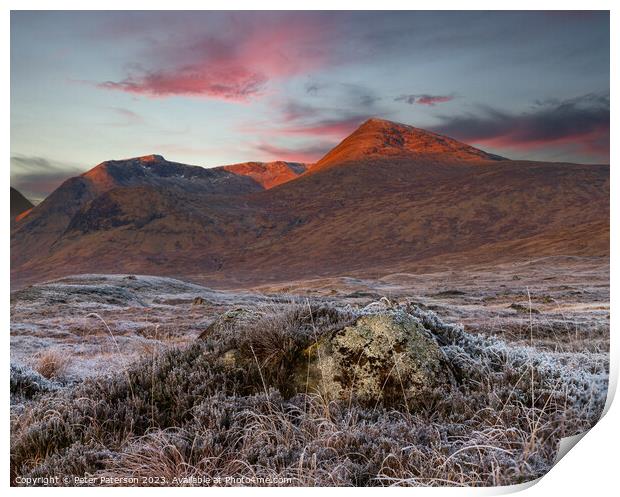 Sunrise over Black Mount Print by Peter Paterson