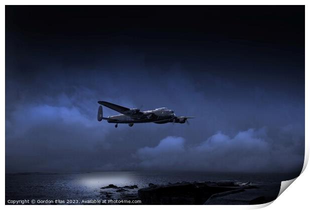 Lancaster Bomber Coasting In at Night Print by Gordon Elias
