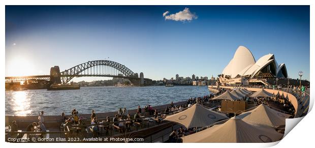 The world famous Sydney Opera House and Harbour Bridge at sunset Print by Gordon Elias