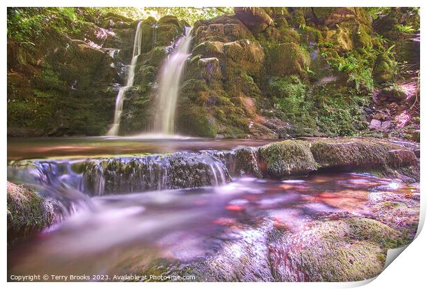 Brecon Beacons Ffrwd-grech Waterfall Fine Art Wall Decor Print by Terry Brooks