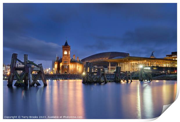 Cardiff Bay and Marina ft the Pierhead Building the Sennedd and Millenium Centre Print by Terry Brooks