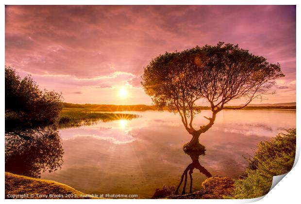 Sunset over Kenfig Pool Print by Terry Brooks