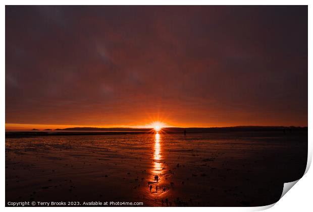 Sunset over Swansea Bay Print by Terry Brooks