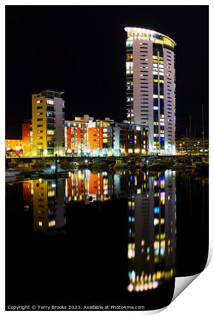Swansea Marina ft the Meridian Tower Print by Terry Brooks