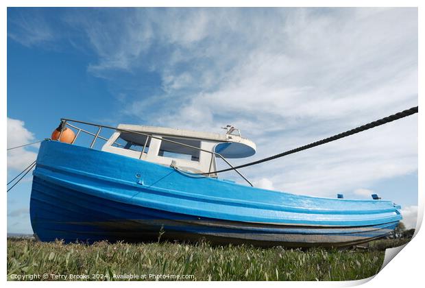 Old Blue Boat Penclawdd Gower Print by Terry Brooks