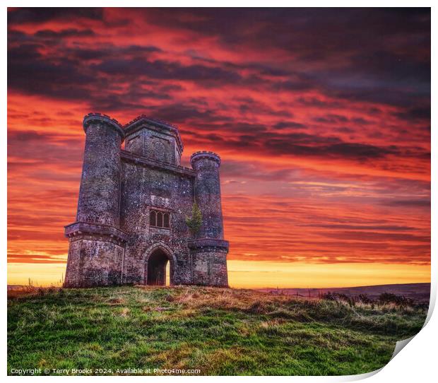 Sunset over Paxton's Tower Print by Terry Brooks