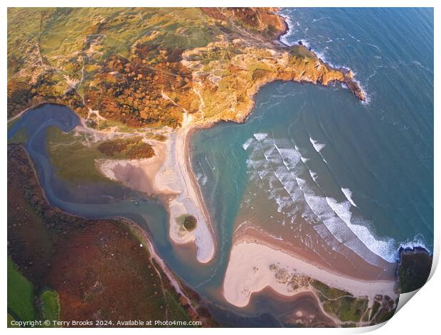 Three Cliffs Bay Aerial View Print by Terry Brooks