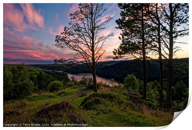 Sunset over Llyn Brianne Print by Terry Brooks