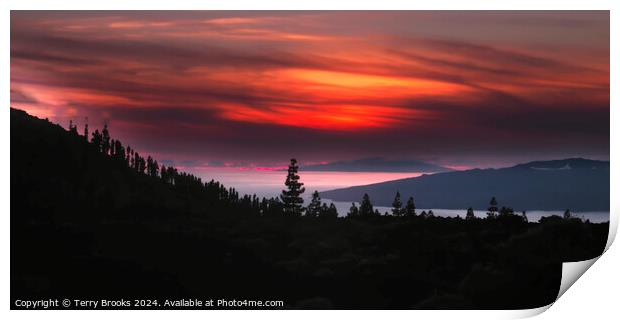 Sunset over La Palma from Mount Teide Tenerfie Print by Terry Brooks