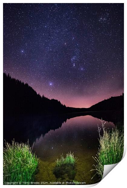 Llyn Brianne and Orion Celestial Reflections Print by Terry Brooks