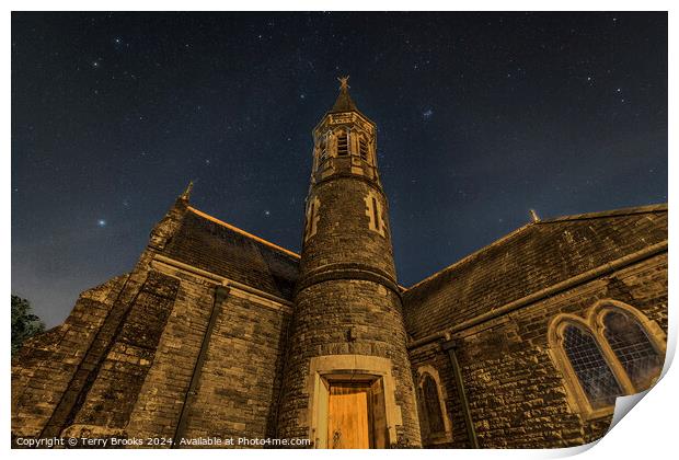 St David's Church, Ystalyfera with a Starry Sky Above Print by Terry Brooks