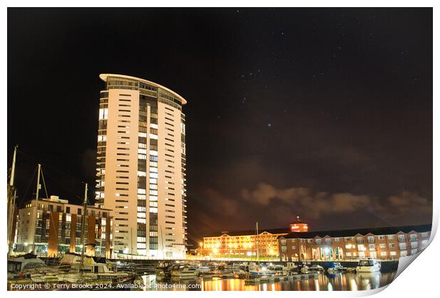 Swansea Marina Meridian Tower and Orion Print by Terry Brooks