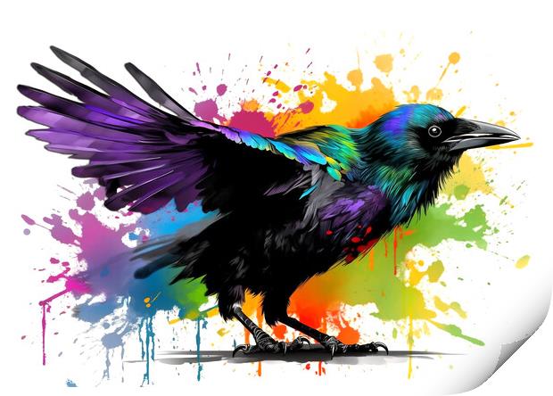 AI Colour Splash Crow Print by Craig Doogan Digital Art