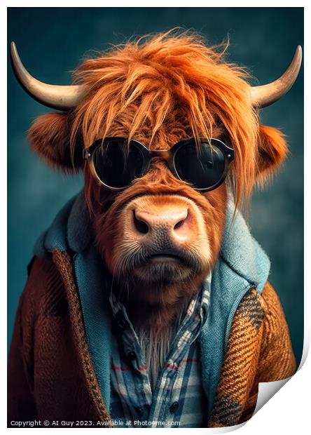 Hipster Highland Cow 2 Print by Craig Doogan Digital Art