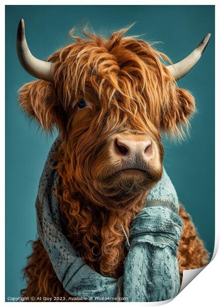Hipster Highland Cow 7 Print by Craig Doogan Digital Art