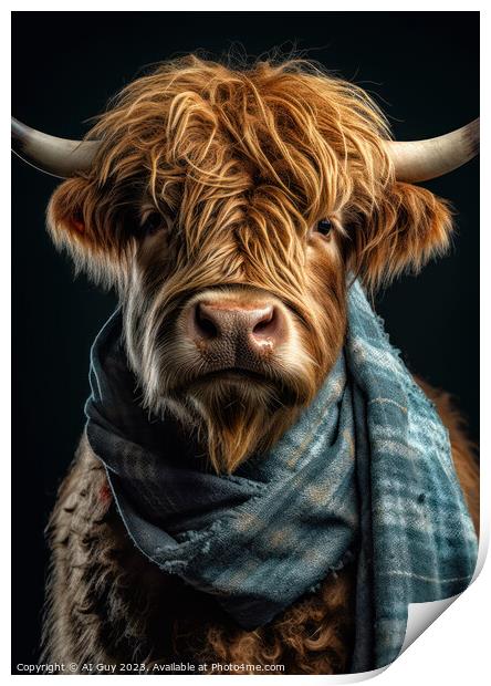 Hipster Highland Cow 9 Print by Craig Doogan Digital Art