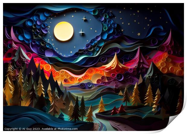 Forest Night Scene  Print by Craig Doogan Digital Art