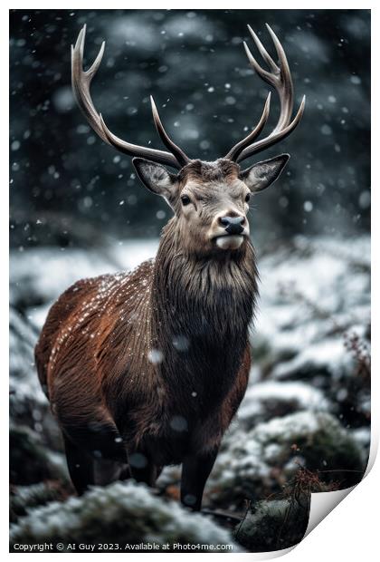 Snowy Deer Stag Print by Craig Doogan Digital Art