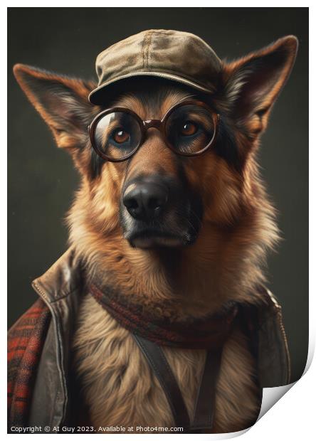 Hipster German Shepherd Print by Craig Doogan Digital Art