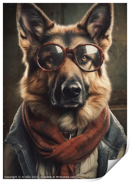 Hipster German Shepherd Print by Craig Doogan Digital Art