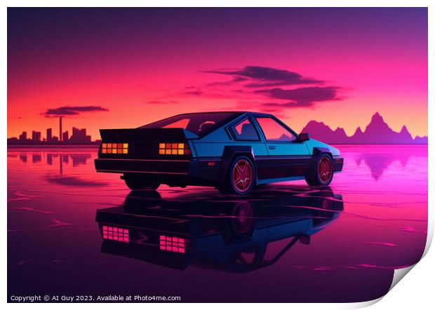 Neon Retro Car Print by Craig Doogan Digital Art