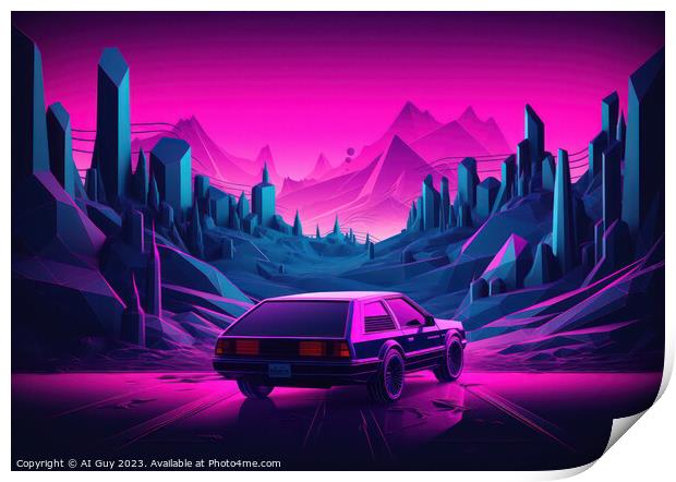 Neon Retro Synthwave Car Print by Craig Doogan Digital Art