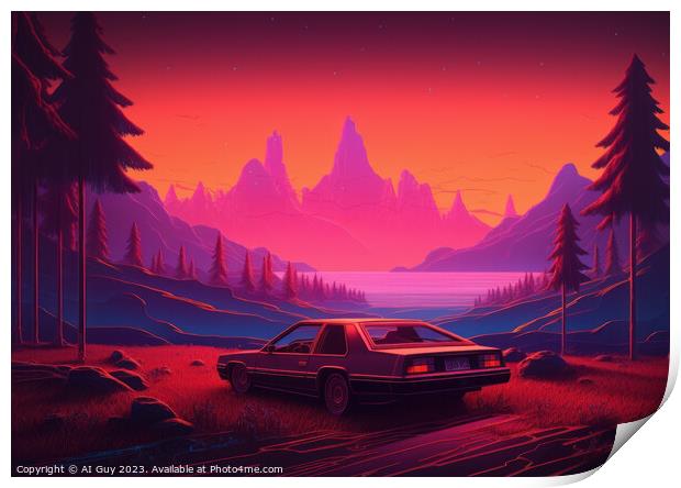 Retro Car Sunset Print by Craig Doogan Digital Art