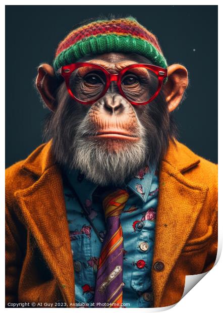 Comical Hipster Chimp Digital Painting Print by Craig Doogan Digital Art