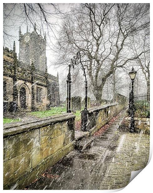Sleet Storm at St Mary's Church  Print by Peter Lewis