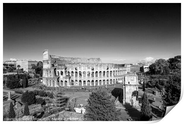 Roman Colosseum - Piazza del Colosseo Black And Wh Print by Stefano Senise