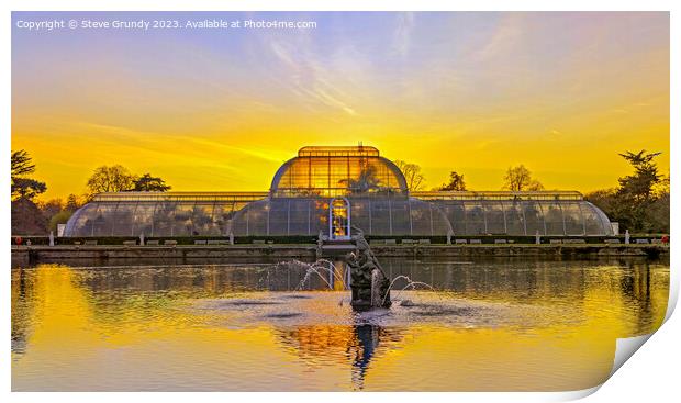 Sunset through the Palm House at Kew Gardens Print by Steve Grundy