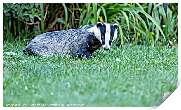 Badger Foraging at Dusk Print by Steve Grundy