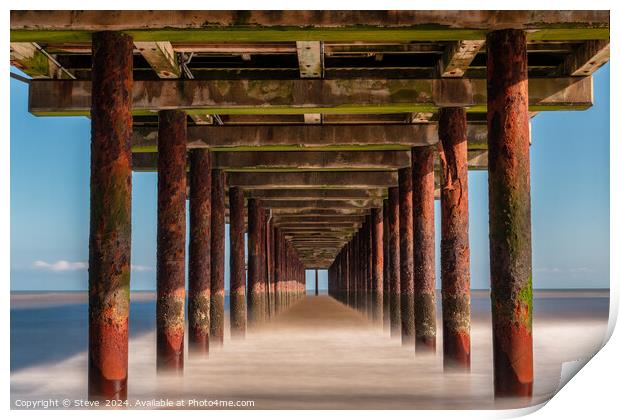 Long Exposure of Waves Coming In Off The North Sea Under Southwold Pier, Suffolk Print by Steve 