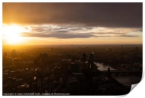 Bright Sunset over London and The River Thames Print by Andy Critchfield