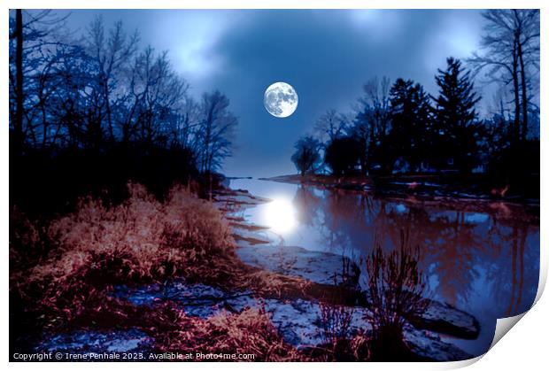 Enchanted  Moonlit River Print by Irene Penhale