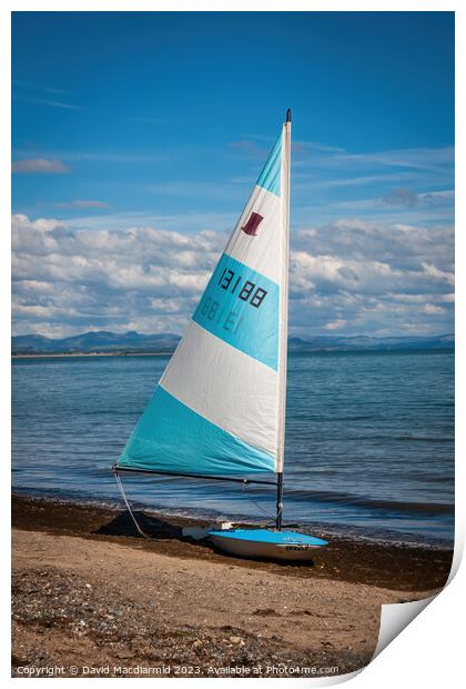 Sailboat at Llanbedrog Beach Print by David Macdiarmid