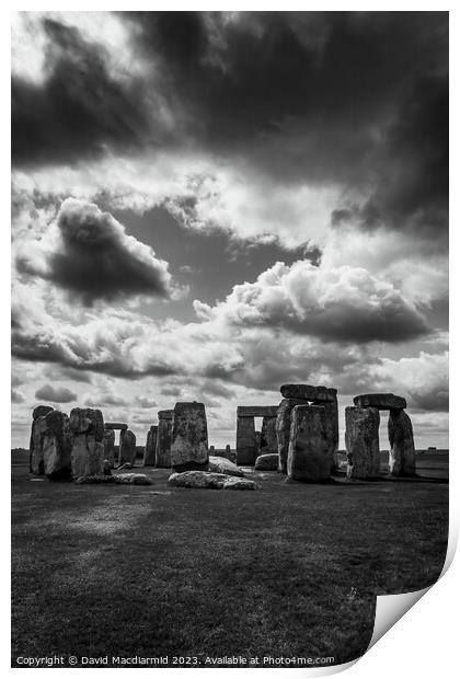 Stonehenge Black & White Print by David Macdiarmid