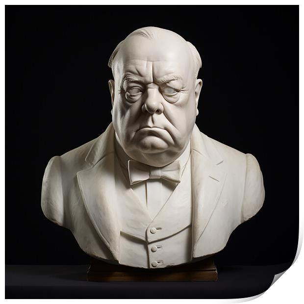 Marble Statue of Winston Churchill  Print by CC Designs
