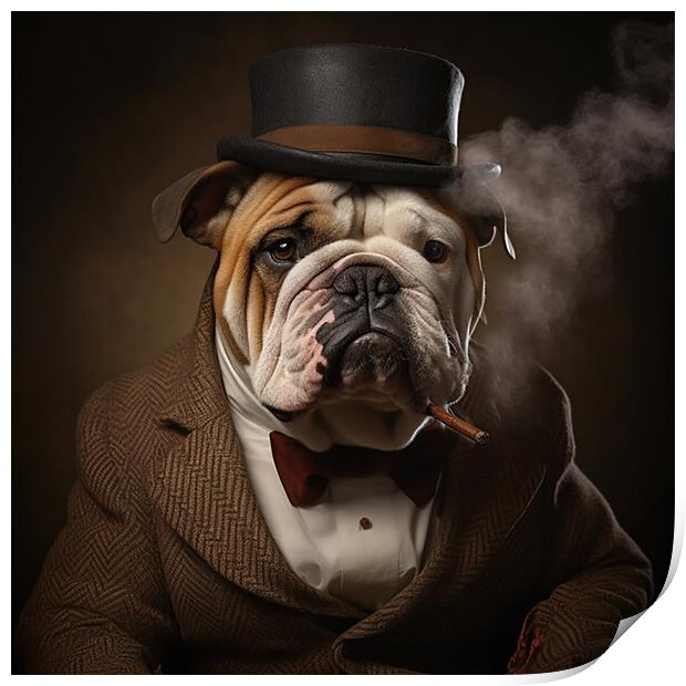 Dog smoking a cigar  Print by CC Designs