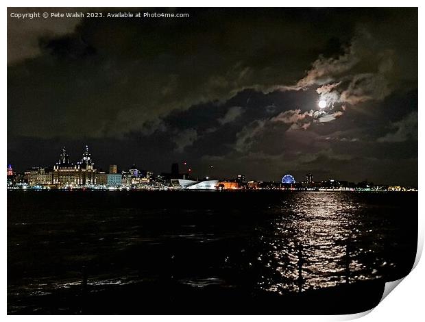 Liverbirds supermoon Print by Pete Walsh