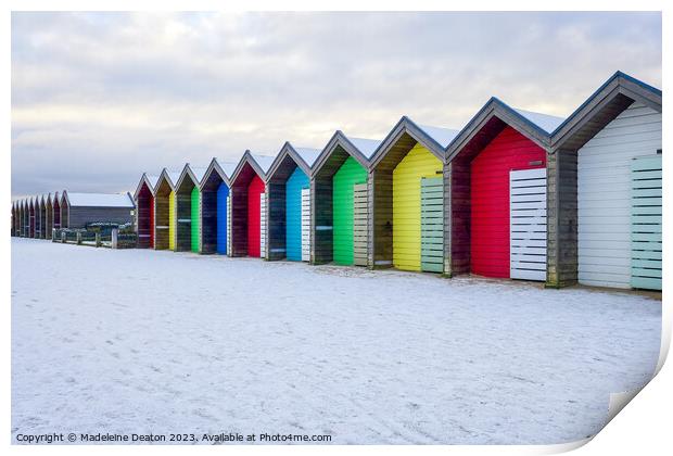 Beach Huts in the Snow Print by Madeleine Deaton