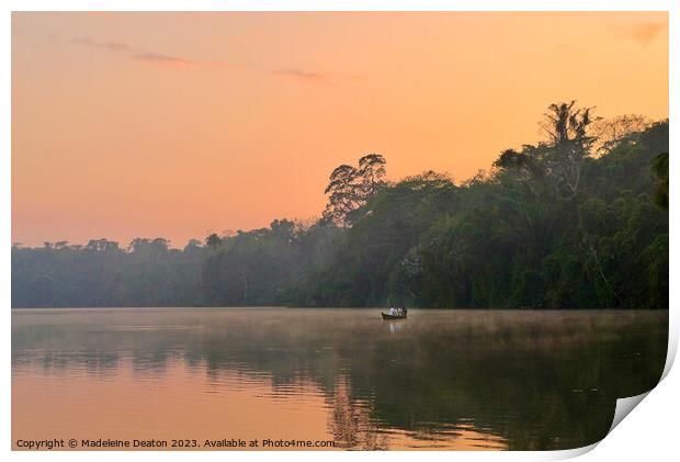 Lake Sandoval at hazy sunset in the Peruvian Amazon Print by Madeleine Deaton