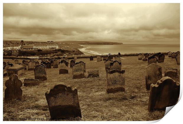 St. Mary’s churchyard view, Whitby, sepia Print by Paul Boizot