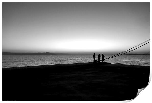 Dawn ferrymen, Kos Town 1, monochrome Print by Paul Boizot