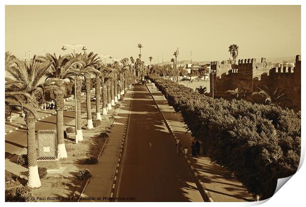 Avenue Moulay Rachid and Taroudant city walls, sepia Print by Paul Boizot